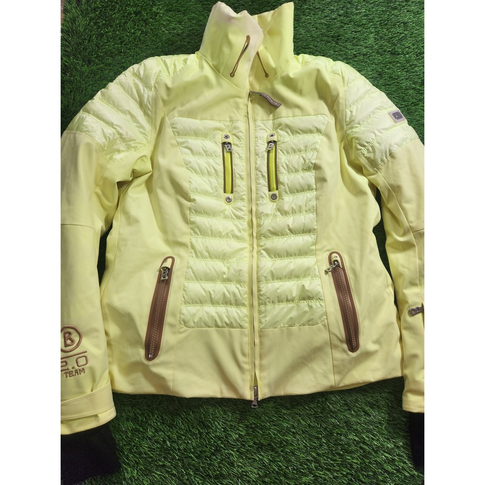 Bogner 2.0 Team Ski Jacket Womens 12 Yellow Down Softshell Hooded Insulated